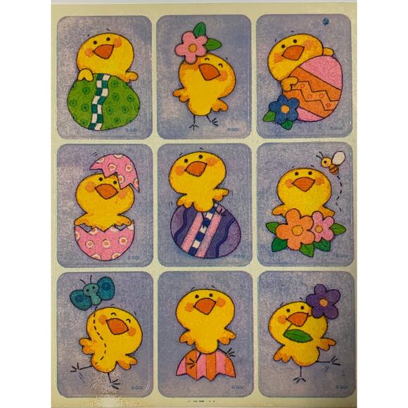GGI Easter Stickers Chicken Easter Egg Single Sticker Sheet 1980's Holiday Stick - Picture 1 of 1